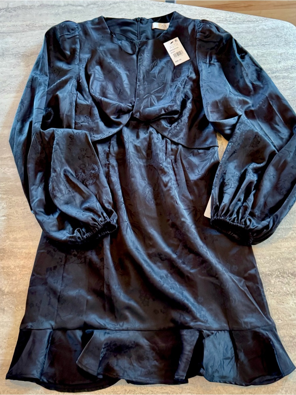 Astr Black Satin Mini Dress with Long Sleeve - NWT - Size XS